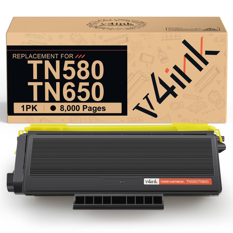 v4ink 1-Pack Compatible Toner Cartridge Replacement for Brother TN580 TN620 TN650 High-Yield Work with HL-5240 HL-5250 HL-5340 HL-5370 MFC-8460 MFC-8480 MFC-8680 MFC-8690 MFC-8860 MFC-8890 Series - Image 1